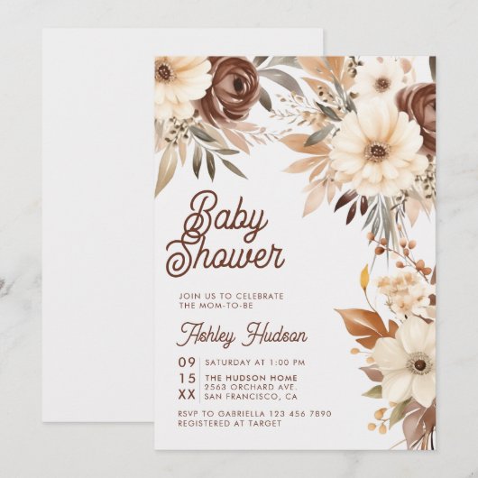 Boho Bloemen Herfst in Liefde Baby shower Kaart (Voorkant / Achterkant)