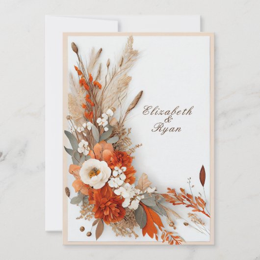 Boho Bloemen Herfst Kleuren, Herfst Bruiloft   Kaart (Voorkant)