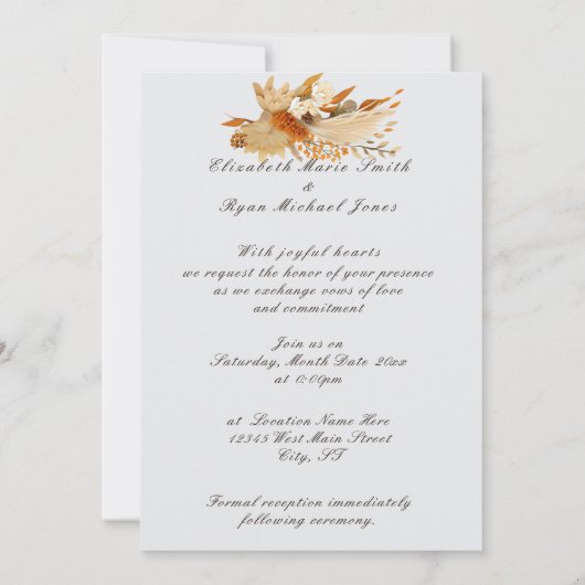 Boho Bloemen Herfst Kleuren, Herfst Bruiloft Kaart (Achterkant)