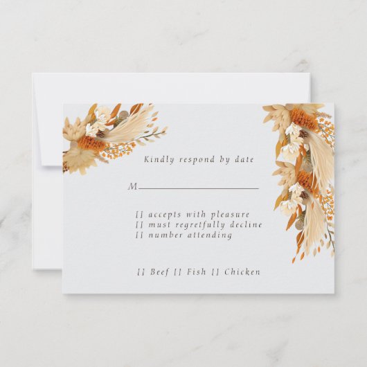 Boho Bloemen Herfst Kleuren, Herfst Bruiloft   RSVP Kaartje (Achterkant)