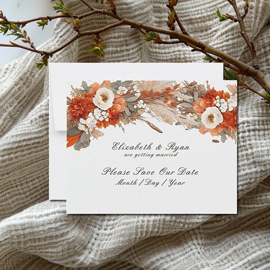 Boho Bloemen Herfst Kleuren, Herfst Bruiloft Save The Date