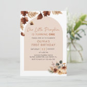 Boho Bloemen Herfst Pompoen 1e Verjaardag Uitnodig Kaart (Staand voorkant)