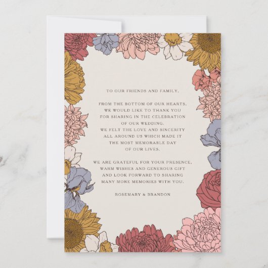 Boho Bloemen Herfst Tuin Bruiloft Bedankkaart (Achterkant)