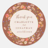 Boho Bloemen Herfst Verbrand Sinaasappel bruiloft  Ronde Sticker (Voorkant)