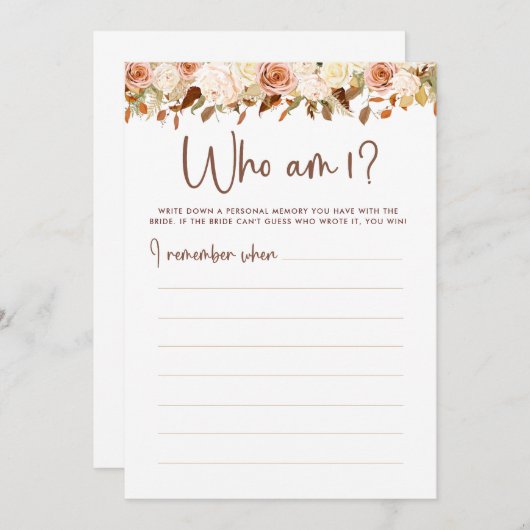 Boho Bloemen Herfst Wie Ben Ik Bruiloft Feest Spel Kaart (Voorkant / Achterkant)