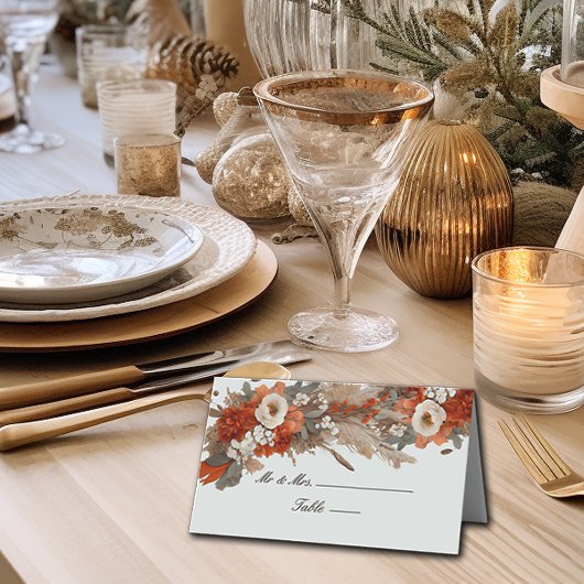 Boho bloemen herfstkleuren, herfstbruiloft plaatskaartje