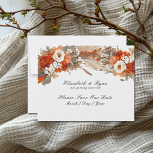 Boho bloemen herfstkleuren, herfstbruiloft save the date