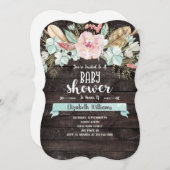Boho Bloemen Houten Baby Shower Uitnodiging (Voorkant / Achterkant)