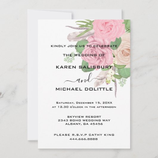 Boho Bloemen Huwelijksuitnodiging - Bewerkbare Sja Kaart (Voorkant)