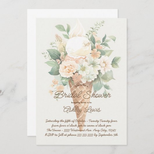 Boho bloemen ijsje, Greenery ijs Kaart (Voorkant / Achterkant)