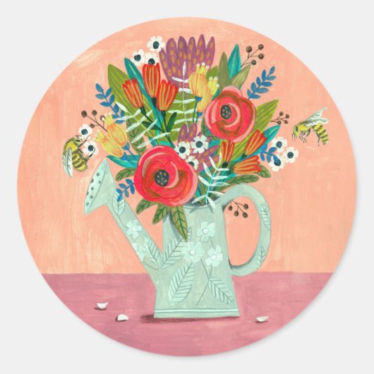 Boho Bloemen illustratie Ronde Sticker (Voorkant)