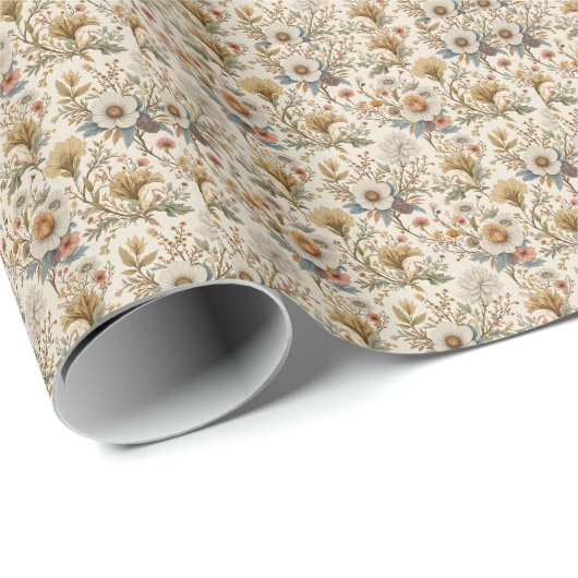 Boho bloemen in beige cadeaupapier (Rol Hoek)