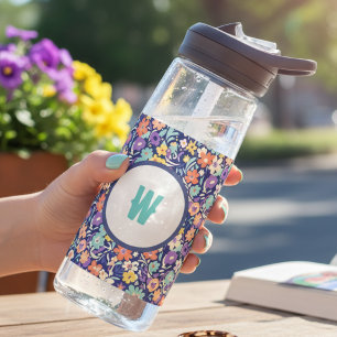 Boho Bloemen Initiaal – Monogram Cadeau voor Haar Waterfles