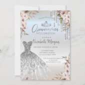 Boho Bloemen Jurk Zilver Drips Quinceanera Kaart (Voorkant)