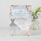 Boho Bloemen Jurk Zilver Drips Quinceanera Kaart (Staand voorkant)