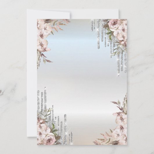 Boho Bloemen Jurk Zilver Drips Quinceanera Kaart (Achterkant)