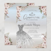 Boho Bloemen Jurk Zilver Quinceanera Kaart (Voorkant / Achterkant)