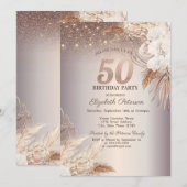 Boho Bloemen,Kerstverlichting Glitter 50e Verjaard Kaart (Voorkant / Achterkant)
