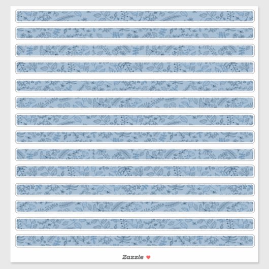 Boho Bloemen Klassiek Blauwe Dunne Stroken Sticker (Vel)