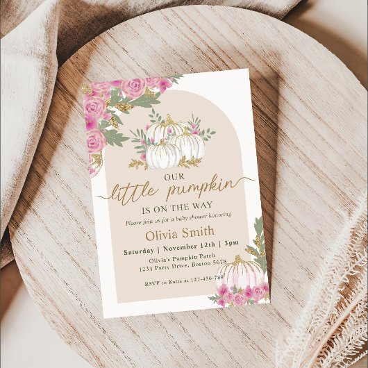 Boho Bloemen Kleine Pompoen Baby shower Invitation Kaart