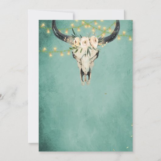 Boho Bloemen Koe Schedel en Lichten Turquoise Brui Save The Date (Achterkant)