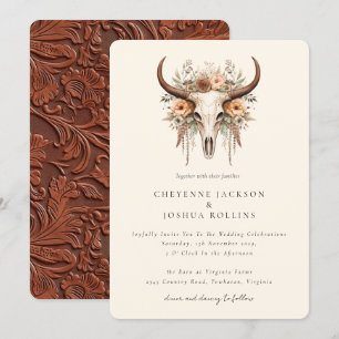 Boho Bloemen Koe Schedel Western Bruiloft Kaart