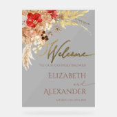 Boho Bloemen Koppels Douche Welkom Acryl Teken Bord (Voorkant)