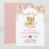 Boho Bloemen Leeuw Cub Wild Een Verjaardag Uitnodi Kaart (Voorkant / Achterkant)