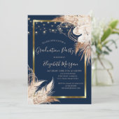 Boho Bloemen,Lichten,Hout, Frame Afstudeerfeest Kaart (Staand voorkant)