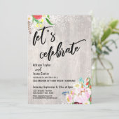 Boho Bloemen Lichten Rustic Hout Laten we Feestvie Kaart (Staand voorkant)