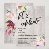 Boho Bloemen Lichten Rustic Hout Laten we Feestvie Kaart (Voorkant / Achterkant)