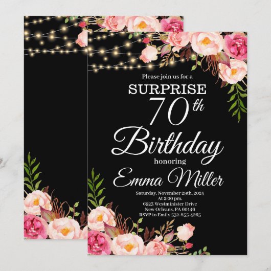Boho Bloemen & Lichten Verrassing 70e Verjaardag Kaart (Voorkant / Achterkant)