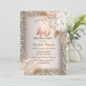Boho Bloemen, Lichtjes Glitter Frame 40e Verjaarda Kaart (Staand voorkant)