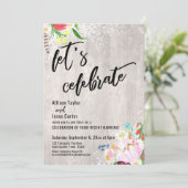 Boho Bloemen Lichtjes Rustiek Hout Laten we Feestv Kaart (Staand voorkant)