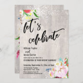 Boho Bloemen Lichtjes Rustiek Hout Laten we Feestv Kaart (Voorkant / Achterkant)