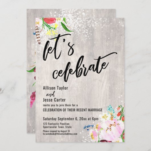 Boho Bloemen Lichtjes Rustiek Hout Laten we Feestv Kaart (Voorkant / Achterkant)