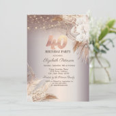 Boho Bloemen, Lichtslingers Glitter 40e Verjaardag Kaart (Staand voorkant)