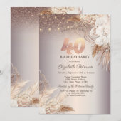 Boho Bloemen, Lichtslingers Glitter 40e Verjaardag Kaart (Voorkant / Achterkant)