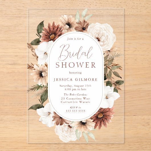 Boho Bloemen Lijst Acryl Bruids Douche Uitnodiging (Voorkant)