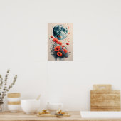Boho Bloemen Lijst met Blauwe Maan: Waterverf Poster (Keuken)
