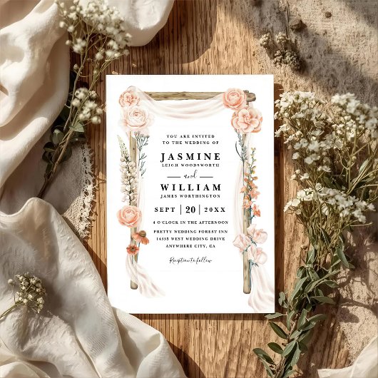 Boho Bloemen Luifel Elegante Rustieke QR Code Trou Kaart