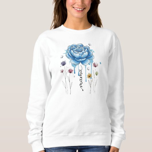 Boho Bloemen Mama Blauwe Bloem Moederdag Cadeau Trui (Voorkant)