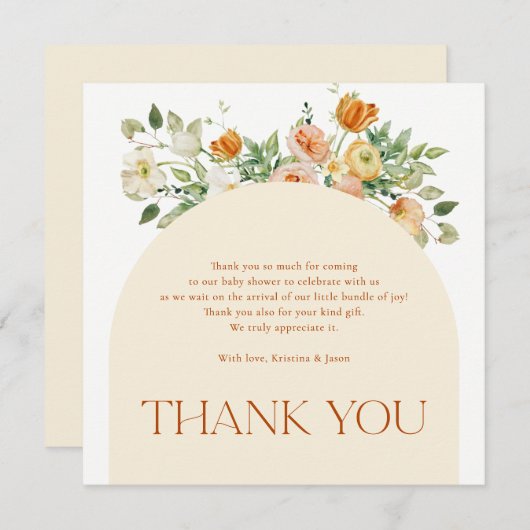 Boho Bloemen Meisje Baby Shower Dankkaart Bedankkaart (Voorkant / Achterkant)