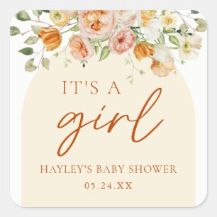 Boho Bloemen Meisje Baby Shower Het Is Een Meisje Vierkante Sticker