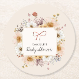Boho Bloemen Meisje Baby shower Ronde Kartonnen Onderzetter