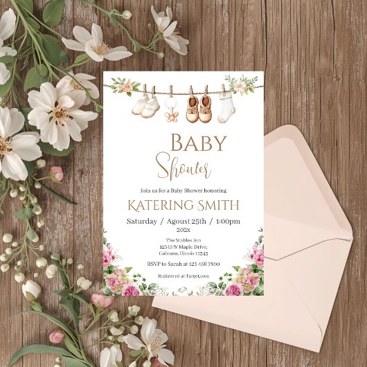 Boho bloemen meisje babyshower uitnodiging