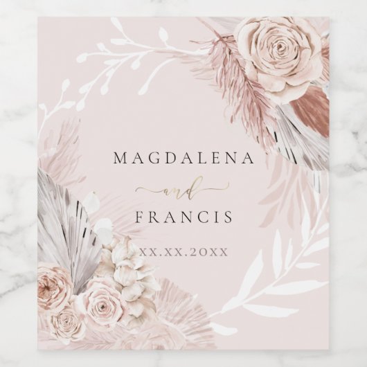 boho bloemen met adem wijn etiket (Enkel label)