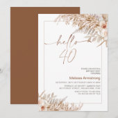 Boho Bloemen met Pampas Lijst 40e Verjaardag Kaart (Voorkant / Achterkant)