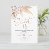 Boho Bloemen met Pampas Sweet 16 Verjaardag Kaart (Staand voorkant)