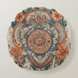 Boho Bloemen Modern Art Ronde Kussen